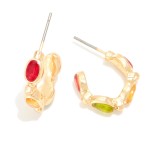 Wholesale multi Color Oval Rhinestone Studded Huggie Hoop Earrings D