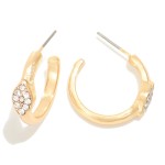 Metal Tone Hoop Earrings With Rhinestone Detail

- Approximately .75" D