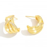 Do Everything In Love Ridged Hoop Earrings With Cubic Zirconia 'X' Detail 

- Brass Base
- Hypoallergenic
- White / 14K Gold Dipped
- Made In Korea
- Approximately 1" D