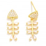Wholesale do Everything Love Cubic Zirconia Fish Skeleton Post Drop Earrings Bra