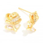 Do Everything In Love Cubic Zirconia Flower Stud Earrings

- Brass Base
- Hypoallergenic
- White / 14K Gold Dipped
- Made In Korea
- Approximately .5" L