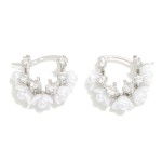 Wholesale do Everything Love Gold Dipped Cubic Zirconia Pearl Flower Huggie Hoop