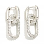 Wholesale do Everything Love Cubic Zirconia Linked Rounded Rectangle Huggie Hoop