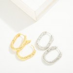 Wholesale do Everything Love Textured Metal Rounded Rectangle Huggie Hoop Earrin