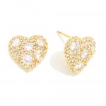 Do Everything In Love Cubic Zirconia Studded Heart Stud Earrings

- Brass Base
- Hypoallergenic
- White / 14K Gold Dipped
- Made In Korea
- Approximately 0.5"L