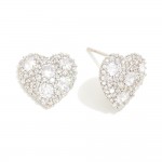 Do Everything In Love Cubic Zirconia Studded Heart Stud Earrings

- Brass Base
- Hypoallergenic
- White / 14K Gold Dipped
- Made In Korea
- Approximately 0.5"L