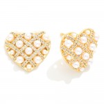 Wholesale do Everything Love Pearl Cubic Zirconia Studded Heart Earrings Brass B