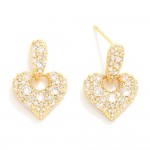 Do Everything In Love Cubic Zirconia Heart Post Drop Earrings

- Brass Base
- Hypoallergenic
- White / 14K Gold Dipped
- Made In Korea
- Approximately .75" L