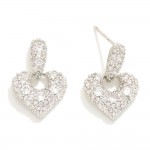 Do Everything In Love Cubic Zirconia Heart Post Drop Earrings

- Brass Base
- Hypoallergenic
- White / 14K Gold Dipped
- Made In Korea
- Approximately .75" L