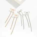 Wholesale long Pearl Rhinestone Studded Bow Earrings L