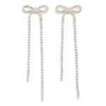 Long Pearl & Rhinestone Studded Bow Earrings 

- Approximately 3.5" L