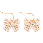 Wholesale pearl Studded Bow Drop Earrings Rhinestone Detail L