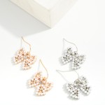 Wholesale pearl Studded Bow Drop Earrings Rhinestone Detail L