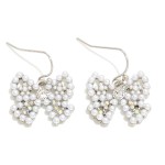 Wholesale pearl Studded Bow Drop Earrings Rhinestone Detail L