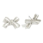 Wholesale pearl Studded Enamel Striped Bow Stud Earrings W