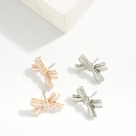 Wholesale pearl Studded Enamel Striped Bow Stud Earrings W