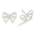 Wholesale pearl Studded Bow Outline Stud Earrings W