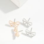 Wholesale pearl Studded Bow Outline Stud Earrings W