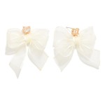 Wholesale sheer Lace Ribbon Bow Drop Earrings Rhinestone Stud Posts L