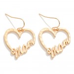 Hammered Metal Heart 'Mom' Drop Earrings 

- Approximately 1.25" L