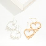 Wholesale hammered Metal Heart Mom Drop Earrings L