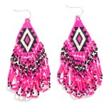 Seed Beaded Aztec Print Drop Earrings With Beaded Loop Tassels

- Approximately 3.5" L