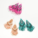 Wholesale seed Beaded Aztec Print Drop Earrings Beaded Loop Tassels L