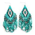 Wholesale seed Beaded Aztec Print Drop Earrings Beaded Loop Tassels L