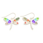 Wholesale multi Color Resin Pearlescent Detailed Dragonfly Drop Earrings L