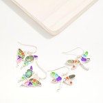 Wholesale multi Color Resin Pearlescent Detailed Dragonfly Drop Earrings L