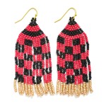 Wholesale checkered Seed Bead Tassel Game Day Drop Earrings L