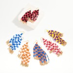 Wholesale checkered Seed Bead Tassel Game Day Drop Earrings L