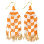 Wholesale checkered Seed Bead Tassel Game Day Drop Earrings L