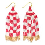Wholesale checkered Seed Bead Tassel Game Day Drop Earrings L