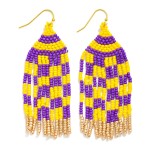 Wholesale checkered Seed Bead Tassel Game Day Drop Earrings L