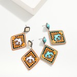 Wholesale vegan Leather Western Eagle Drop Earrings Stone Post L