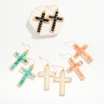 Wholesale natural Stone Beaded Cross Drop Earrings Gold Metal Framing L