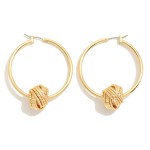 Wholesale brass Hoop Earrings Dimpled Knot Charm Detail Brass Base