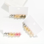 Wholesale set Three Metal Teardrop Post Drop Earrings Basket Weave Checkered Ena