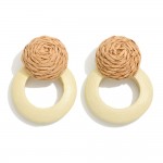 Wholesale raffia Wrapped Post Drop Earrings Wood Hoop L