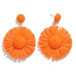Wholesale fanned Raffia Flower Drop Earrings L