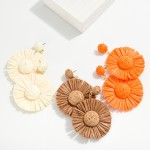 Wholesale fanned Raffia Flower Drop Earrings L