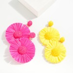 Wholesale fanned Raffia Flower Drop Earrings L