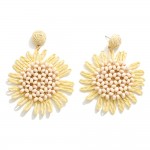 Raffia Flower Post Drop Earrings With Beaded Center Details 

- Approximately 2.75" L