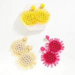 Raffia Flower Post Drop Earrings With Beaded Center Details 

- Approximately 2.75" L