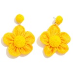 Woven Flower Drop Earrings With Straw Accents

- Approximately 3" L