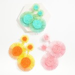 Wholesale linked Metal Gradient Sunburst Drop Earrings Straw Detail L