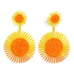 Wholesale linked Metal Gradient Sunburst Drop Earrings Straw Detail L