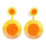 Linked Metal Gradient Sunburst Drop Earrings With Straw Detail

- Approximately 3.5" L