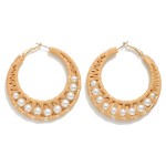 Raffia Wrapped Tapered Hoop Earrings Featuring Pearl Details 

- Approximately 1.75" D